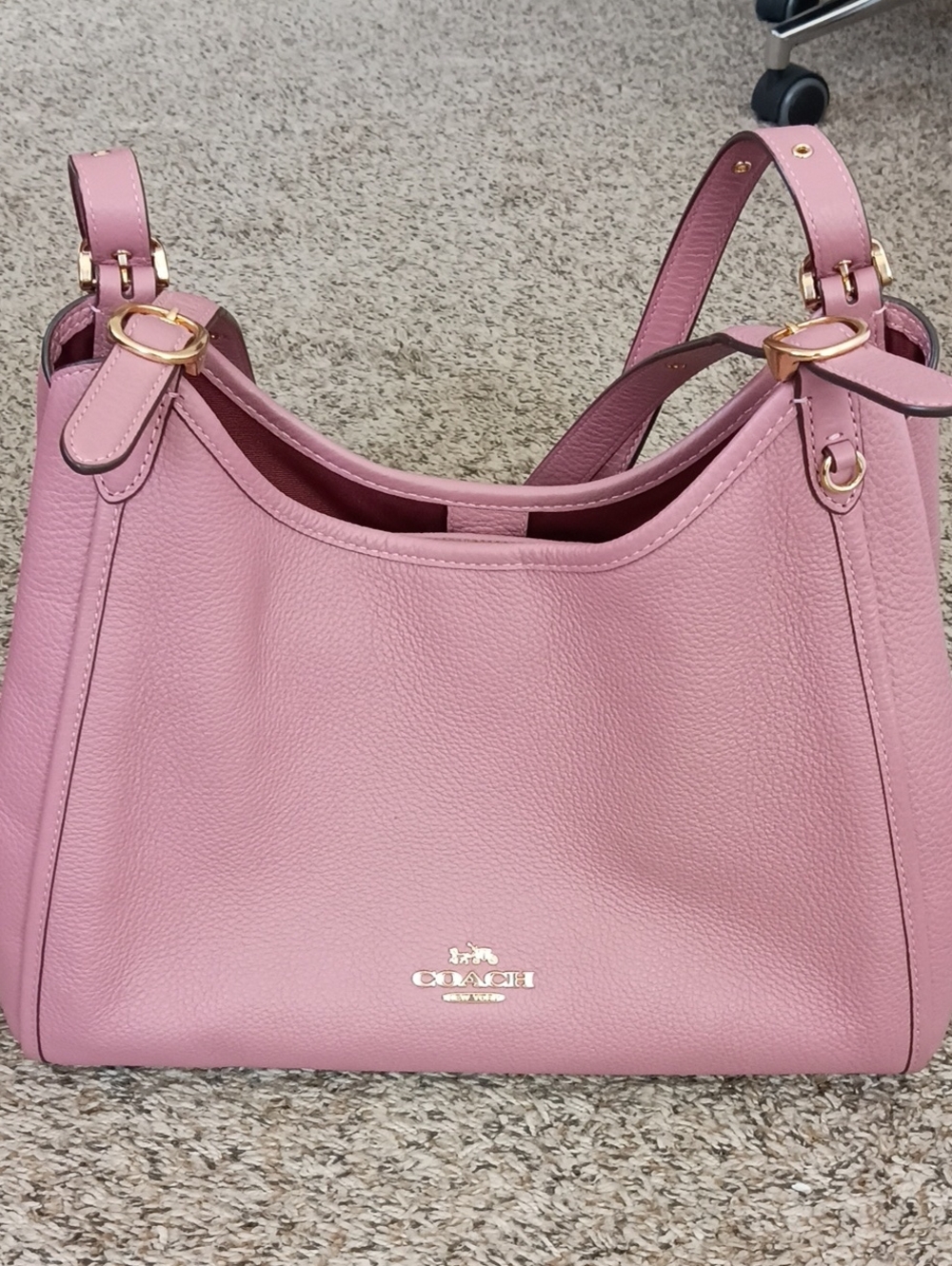 Coach Pink Pebbled Leather Shoulder Bag with Gold Hardware